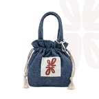 Reversible Sock Pocket in blue denim, drawstring pouch by Tuelles