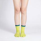 2-toned Tabi Grip Socks in lime green with dark teal cuffs, tabi grip socks by Tuelles