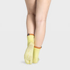 2-toned Tabi Grip Socks in yellow with orange cuffs, tabi grip socks by Tuelles