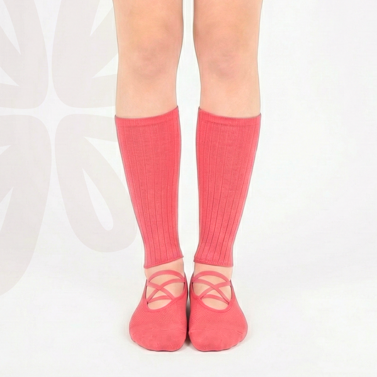 Barre Life Socks in coral pink, ribbed calf socks with ballet slippers by Tuelles