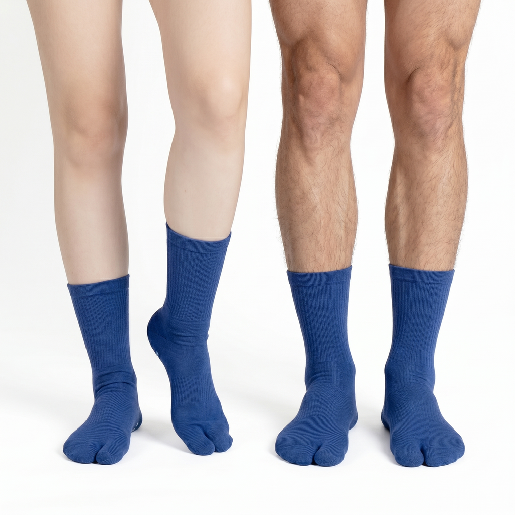 Basic Tabi Grip Socks in blue ribbed, three pairs, tabi grip socks by Tuelles
