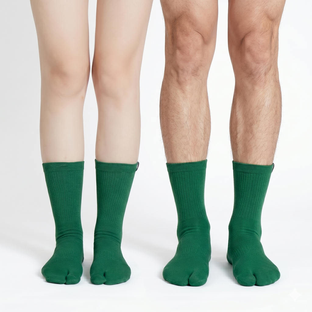 Basic Tabi Grip Socks in green ribbed, three pairs, tabi grip socks by Tuelles