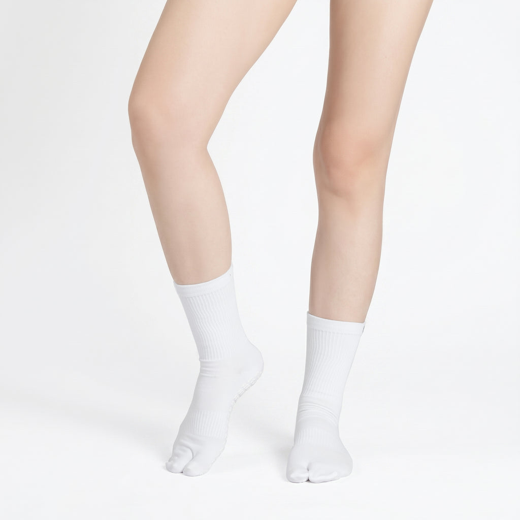Basic Tabi Grip Socks in white ribbed, tabi grip socks by Tuelles