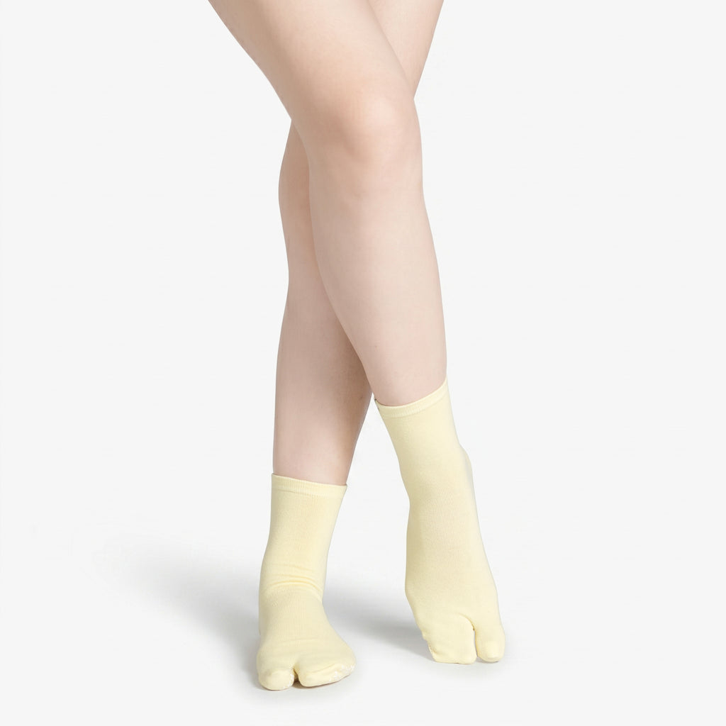 Cloudy Dreams Tabi Grip Socks in pale yellow, tabi grip socks by Tuelles