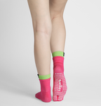 2-toned Tabi Grip Socks in bright pink with lime green cuffs, tabi grip socks by Tuelles