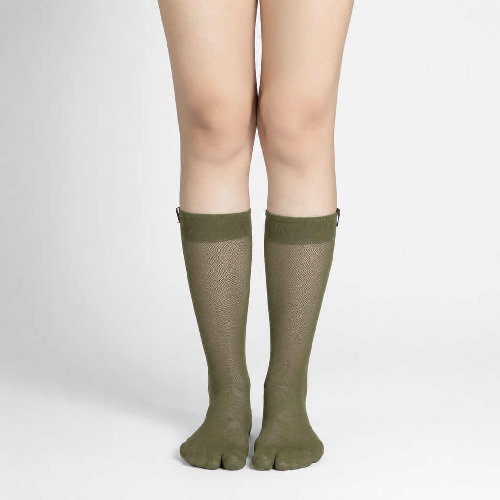 Silhouette Tabi Grip Stockings in olive green tab stockings, tabi grip stockings by Tuelles