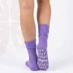 Barre Life Socks in purple, ribbed ankle socks with printed sole by Tuelles