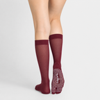 Silhouette Tabi Grip Stockings in burgundy knee-high mesh stockings, tabi grip stockings by Tuelles